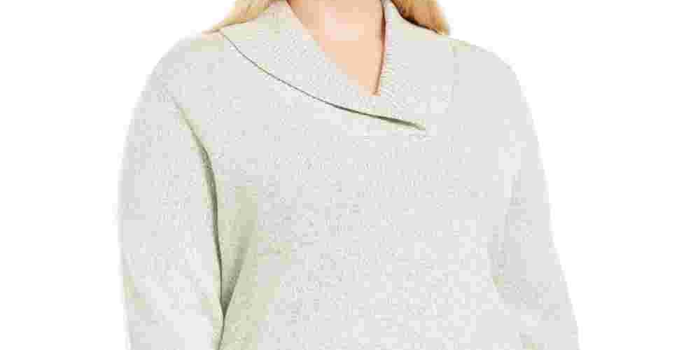 Karen Scott Suéter Feminino Plus Size de Algodão Marmorizado com Gola Xale Cinza Tamanho 0X
