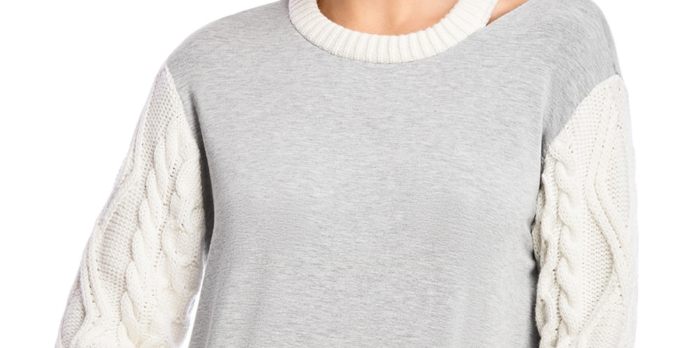 Bailey 44 Top Margo de malha trançada com mangas femininas, cinza, tamanho médio