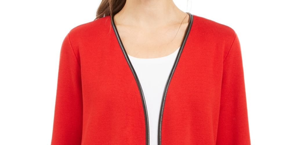 Cardigan feminino Charter Club Milano de algodão com frente aberta, vermelho, tamanho grande