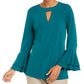 Blusa feminina Charter Club com manga sino e decote em V, verde, tamanho XX-G