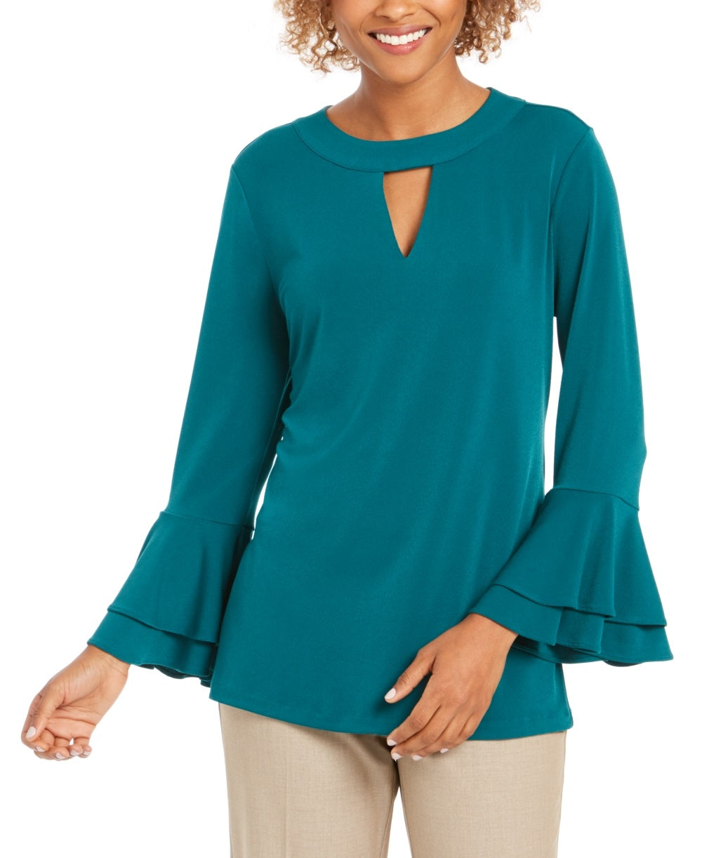 Blusa feminina Charter Club com manga sino e decote em V, verde, tamanho XX-G