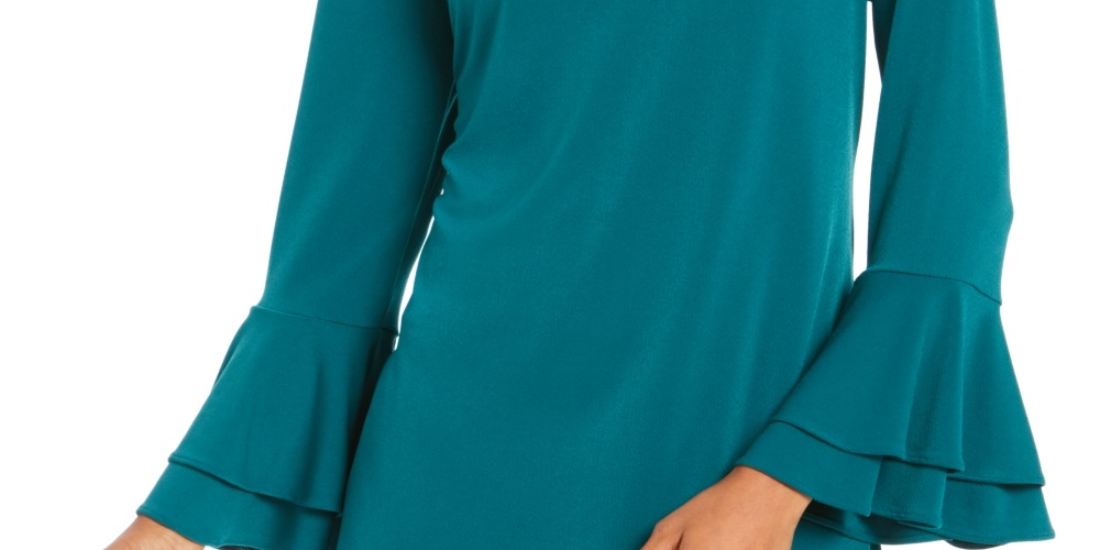 Blusa feminina Charter Club com manga sino e decote em V, verde, tamanho XX-G