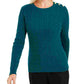 Suéter feminino com estampa texturizada e gola joia, manga comprida, tamanho XX-G, verde, Charter Club