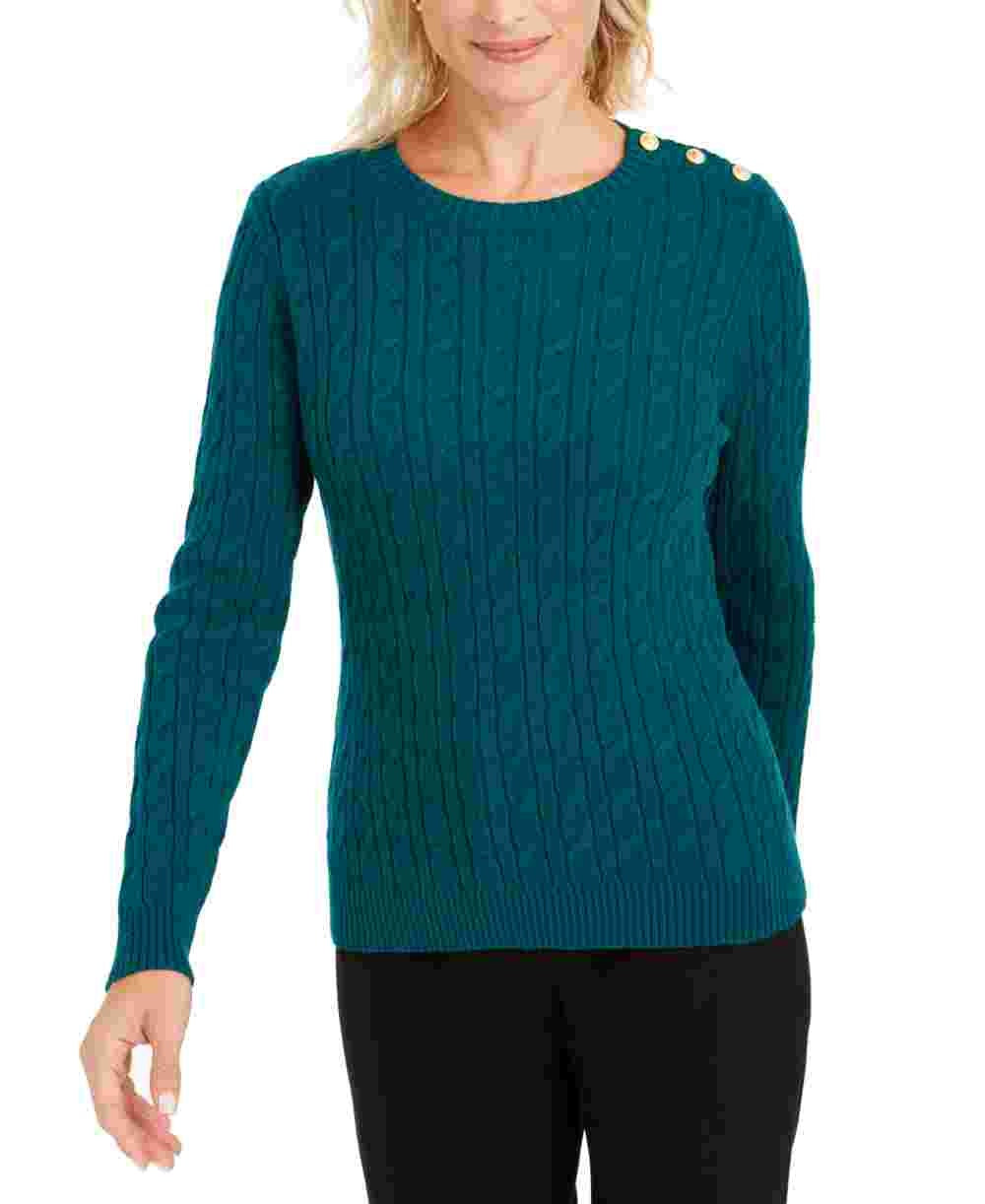 Suéter feminino com estampa texturizada e gola joia, manga comprida, tamanho XX-G, verde, Charter Club