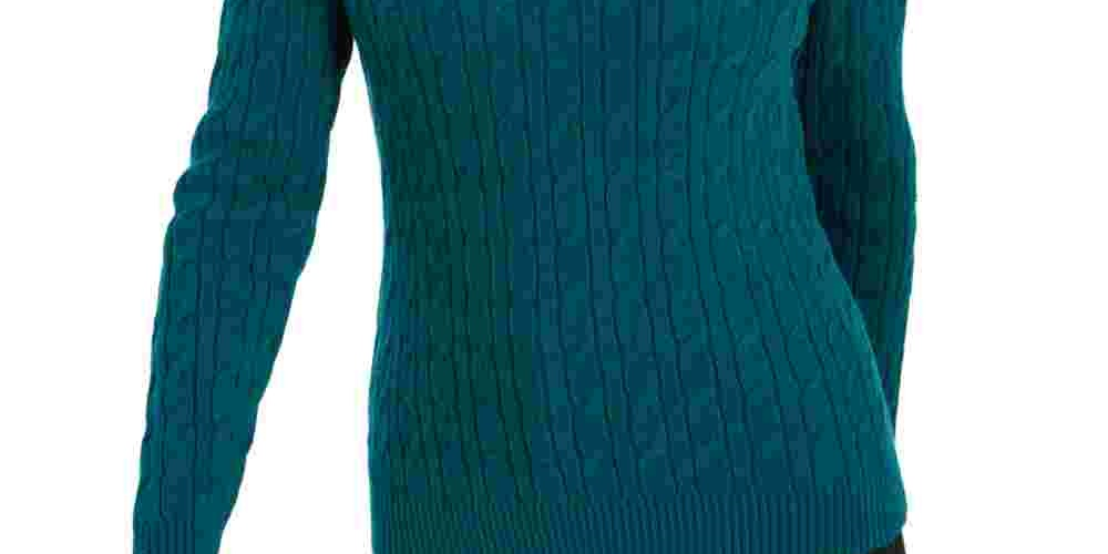 Suéter feminino com estampa texturizada e gola joia, manga comprida, tamanho XX-G, verde, Charter Club