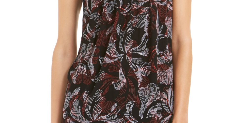 Blusa feminina Alfani com decote careca e babado, vermelha, tamanho pequeno médio