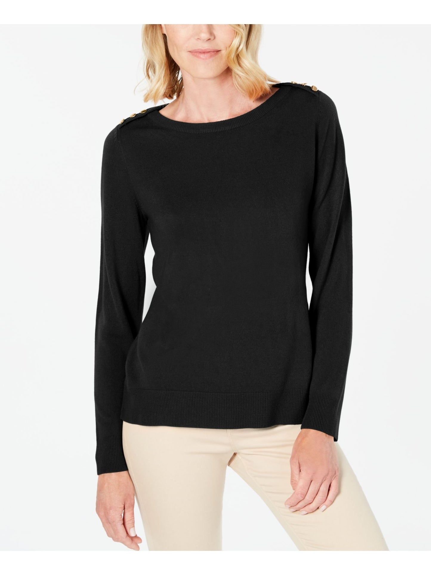 Karen Scott Suéter Feminino Gola Canoa Manga Longa Preto Tamanho Pequeno