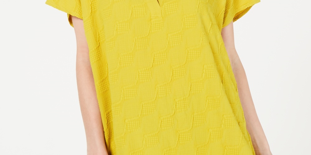 Blusa texturizada com decote em V feminina Alfani, amarela, tamanho PL