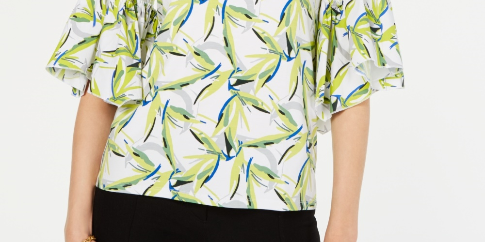 Blusa feminina Alfani com estampa de manga sino, branca, tamanho P