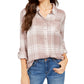 Camisa xadrez feminina com lantejoulas Style &amp; Co, bege, tamanho PM