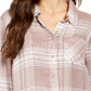 Camisa xadrez feminina com lantejoulas Style &amp; Co, bege, tamanho PM