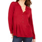 Blusa feminina de malha com jugo de renda pequena da coleção NY, vermelha, tamanho médio