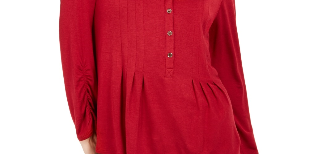 Blusa feminina de malha com jugo de renda pequena da coleção NY, vermelha, tamanho médio