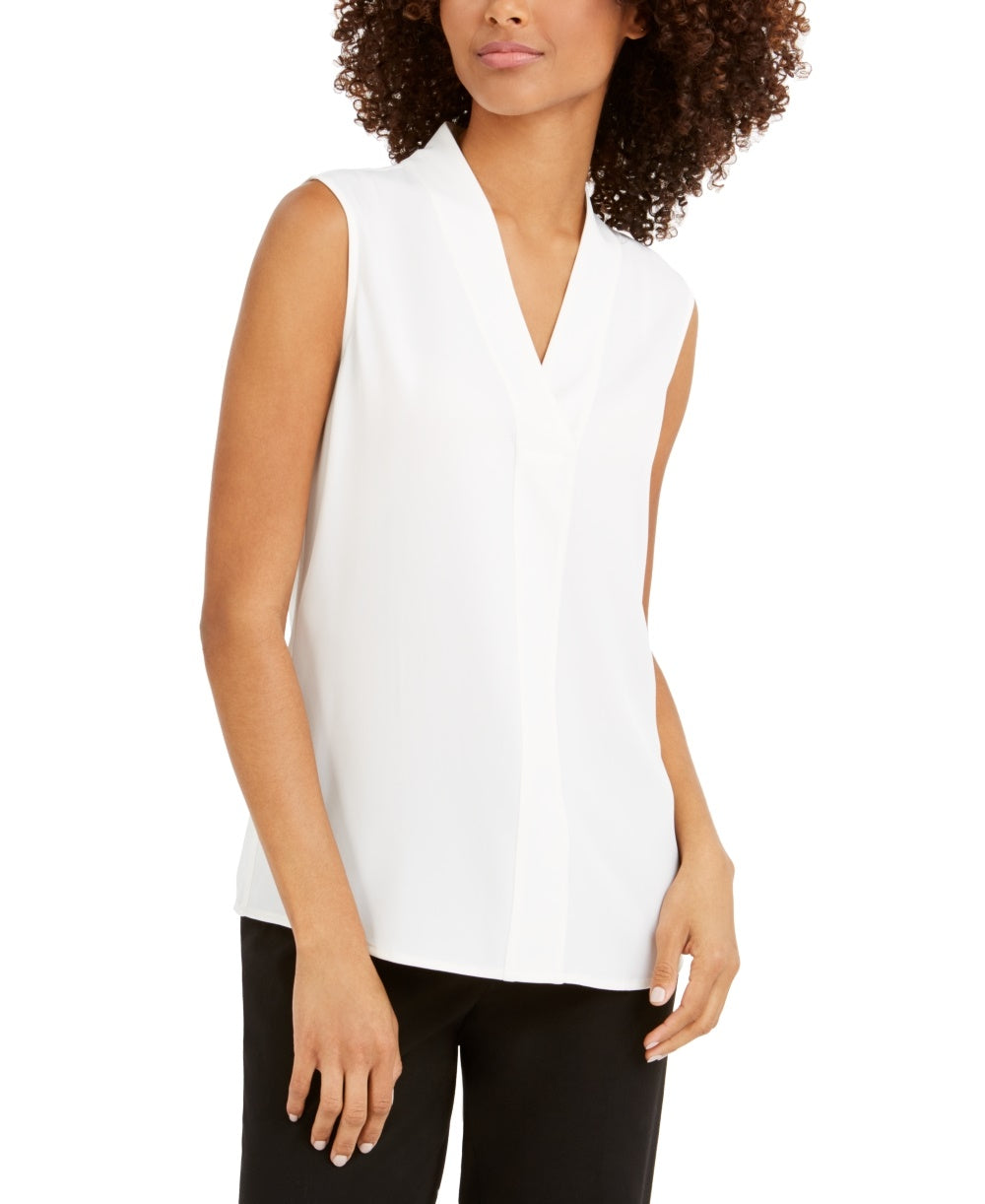 Blusa Calvin Klein Feminina Gola V Sem Mangas Branca Tamanho Grande