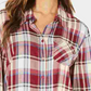 Camisa xadrez feminina Style &amp; Co com um bolso, vermelha, tamanho pequeno