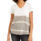Blusa feminina estilo &amp; co, decote em V, tingida, em mistura de linho, branca, tamanho grande