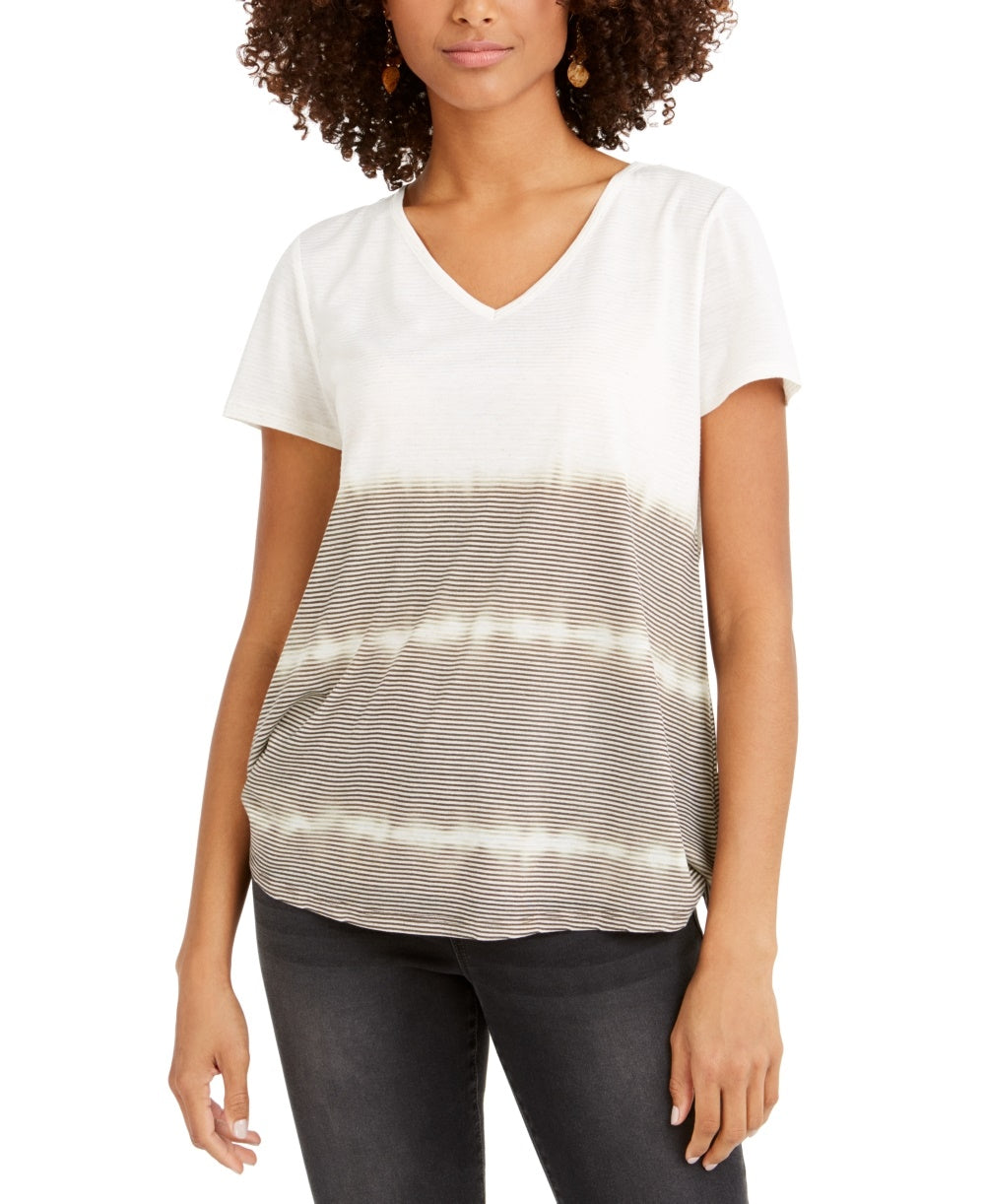 Blusa feminina estilo &amp; co, decote em V, tingida, em mistura de linho, branca, tamanho grande