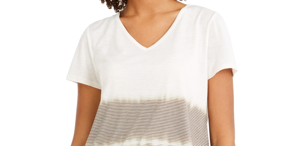 Blusa feminina estilo &amp; co, decote em V, tingida, em mistura de linho, branca, tamanho grande
