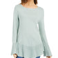 Blusa feminina com estampa canelada e manga comprida, gola redonda, verde, tamanho PL