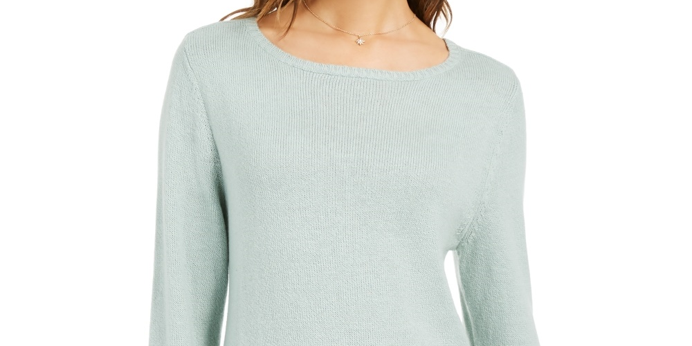 Blusa feminina com estampa canelada e manga comprida, gola redonda, verde, tamanho PL