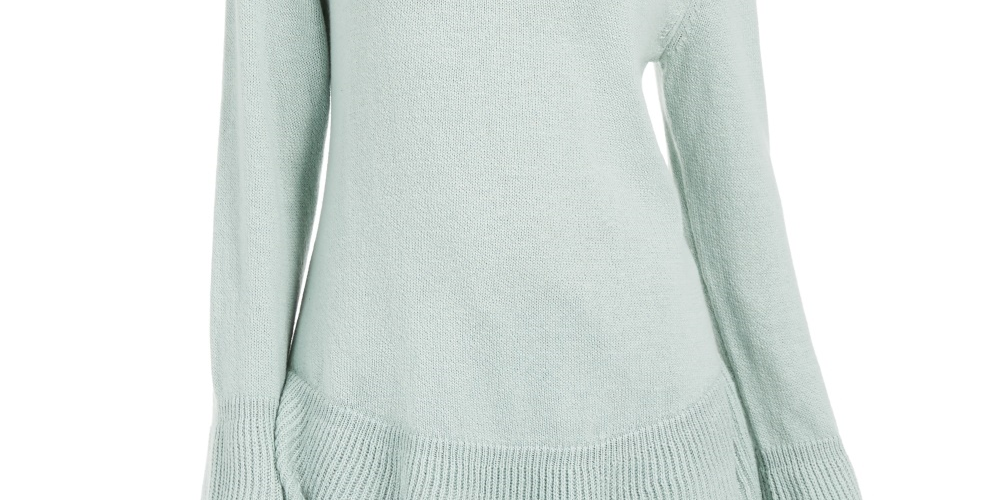 Blusa feminina com estampa canelada e manga comprida, gola redonda, verde, tamanho PL