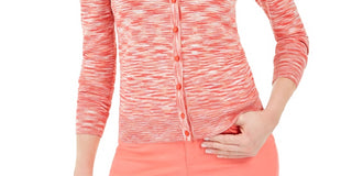 Cardigan feminino com botões tingidos em formato de espaço, rosa, tamanho médio, Charter Club
