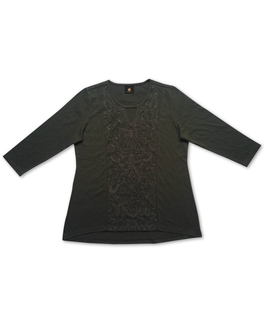 JM Collection Blusa feminina bordada com decote em V, cinza, tamanho X-G