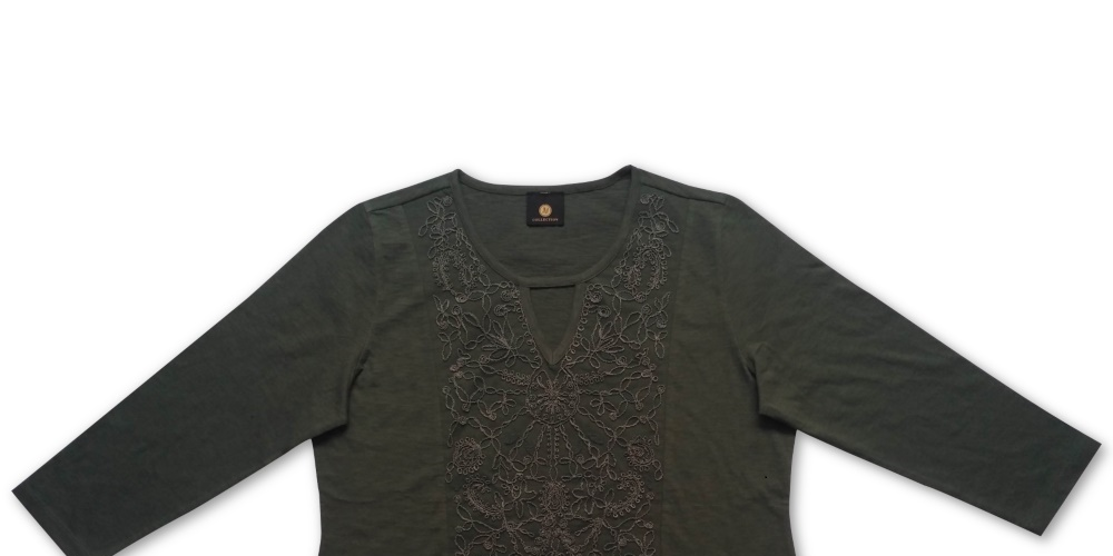 JM Collection Blusa feminina bordada com decote em V, cinza, tamanho X-G