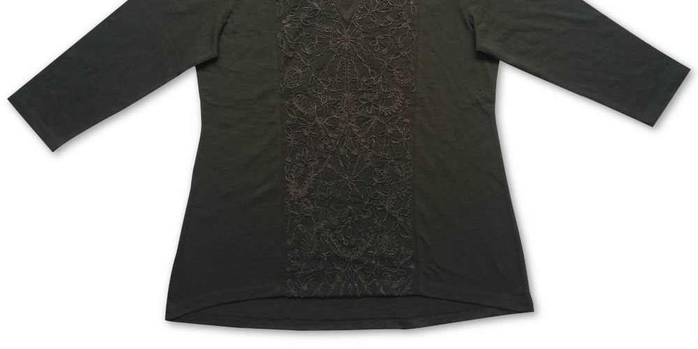 JM Collection Blusa feminina bordada com decote em V, cinza, tamanho X-G