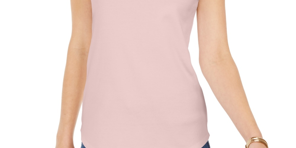 Regata feminina Charter Club Supima Cotton com decote redondo, rosa, tamanho X-S