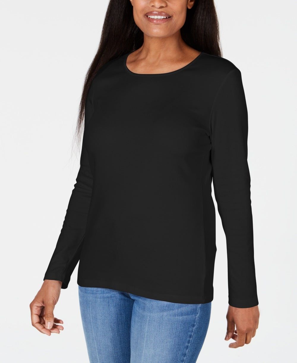 Karen Scott Blusa Feminina Decote Redondo Com Acabamento Em Cetim Preto Tamanho P