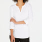 Camiseta feminina Charter Club Supima Cotton com decote dividido, branca, tamanho PL