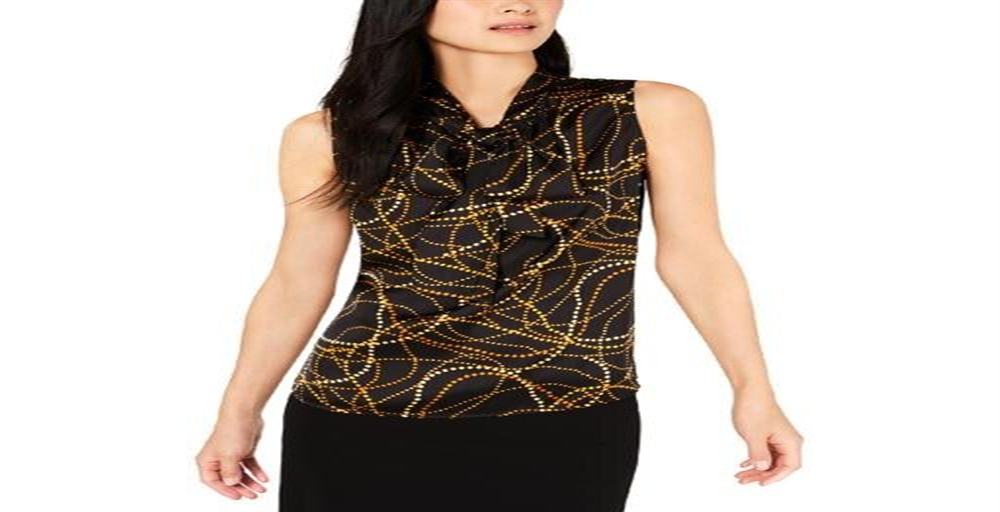 Blusa feminina Bar III com decote em V e manga curta, preta, tamanho P