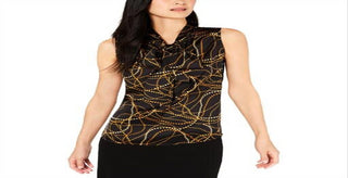 Blusa feminina Bar III com decote em V e manga curta, preta, tamanho P