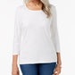 Blusa feminina Karen Scott com decote redondo, tamanho regular e pequeno, branca, tamanho XX-G