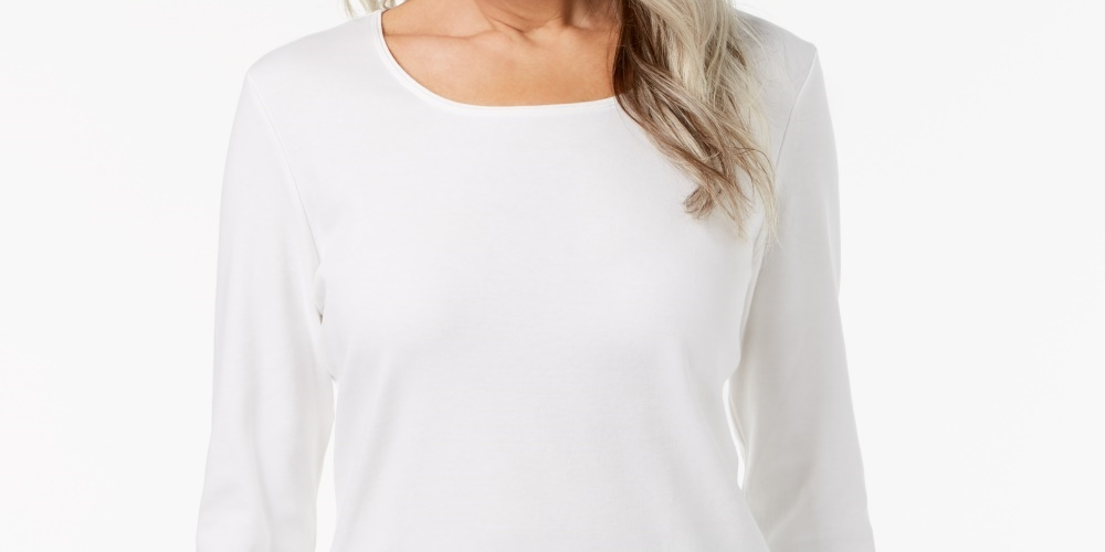Blusa feminina Karen Scott com decote redondo, tamanho regular e pequeno, branca, tamanho XX-G
