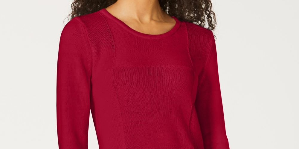 Karen Scott Suéter Feminino Patchwork Stitch Vermelho Tamanho Grande