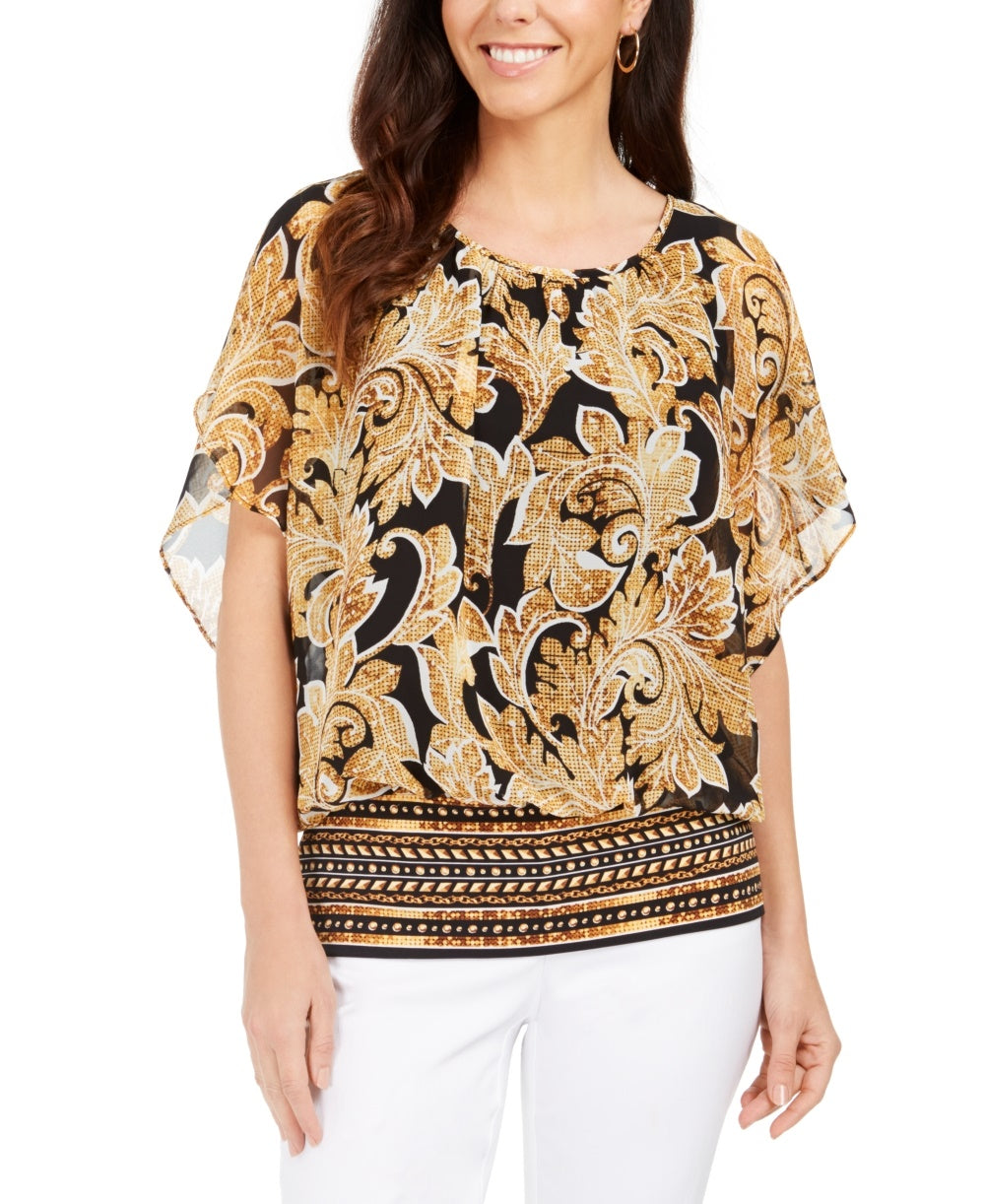 Blusa feminina manga bufante JM Collection preta tamanho X-S