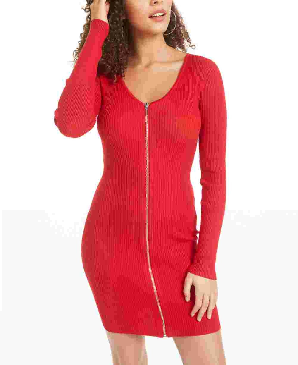 Vestido de coquetel curto com decote em V e manga comprida feminino Planet Gold, tamanho grande, vermelho
