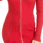 Vestido de coquetel curto com decote em V e manga comprida feminino Planet Gold, tamanho grande, vermelho