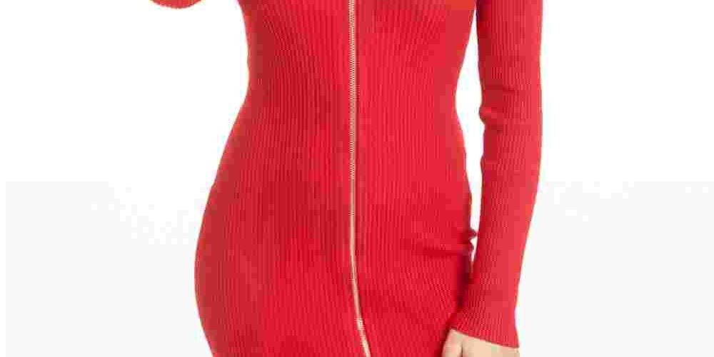 Vestido de coquetel curto com decote em V e manga comprida feminino Planet Gold, tamanho grande, vermelho