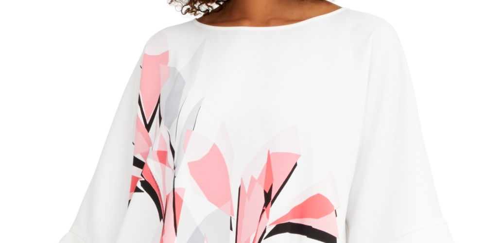 Blusa feminina Alfani com estampa e amarração lateral, branca, tamanho P