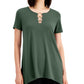 JM Collection Top feminino com bainha em lenço e anel, verde, tamanho grande