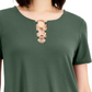 JM Collection Top feminino com bainha em lenço e anel, verde, tamanho grande