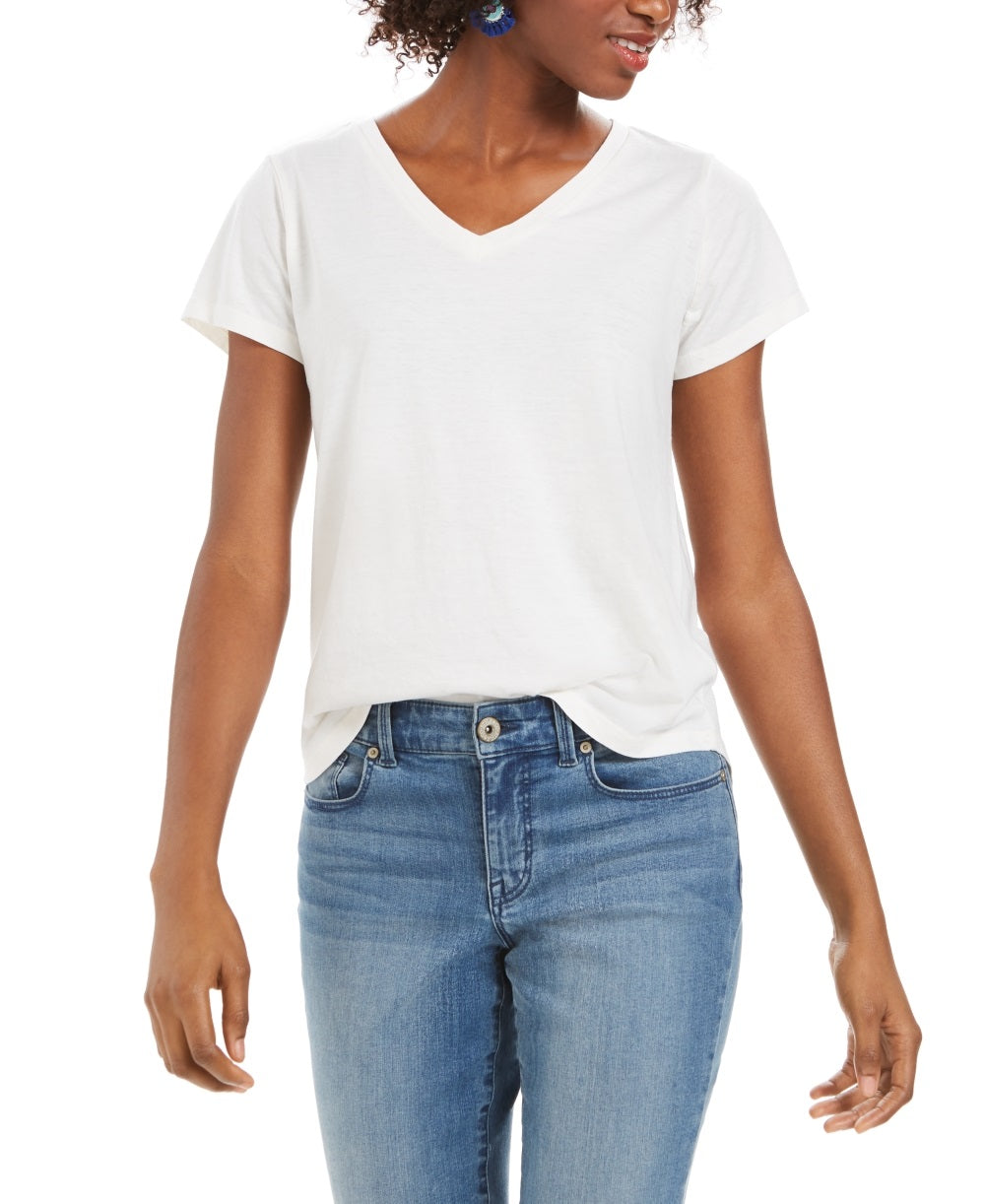Camiseta feminina estilo &amp; co com decote em V e estampa Burnout, branca, tamanho médio