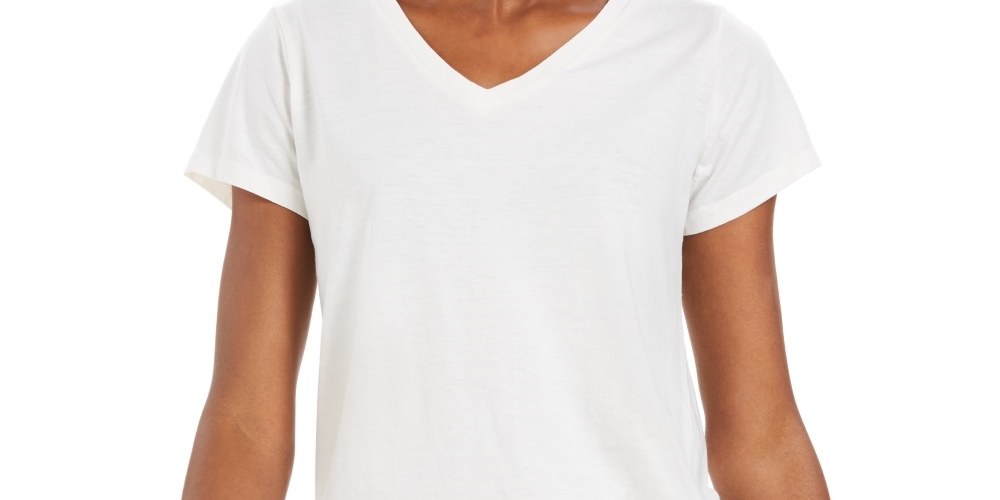 Camiseta feminina estilo &amp; co com decote em V e estampa Burnout, branca, tamanho médio