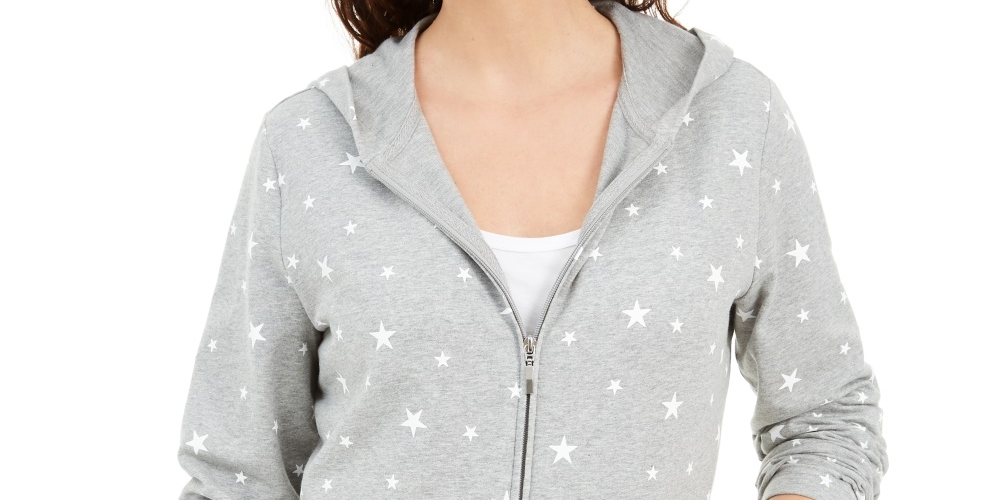 Karen Scott Moletom com capuz feminino Star Gaze com zíper estampado, cinza, tamanho médio