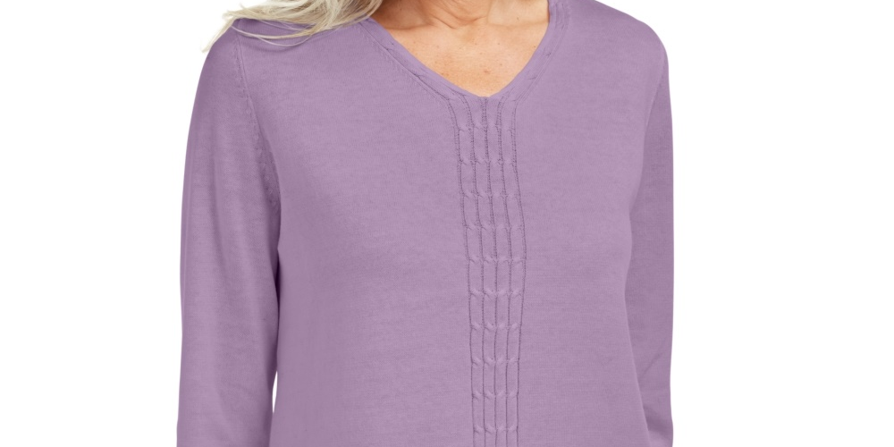 Karen Scott Suéter Feminino de Tricô com Cabo de Algodão Roxo Tamanho Grande