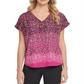 Blusa feminina DKNY com decote em V e estampa animal, rosa, tamanho P