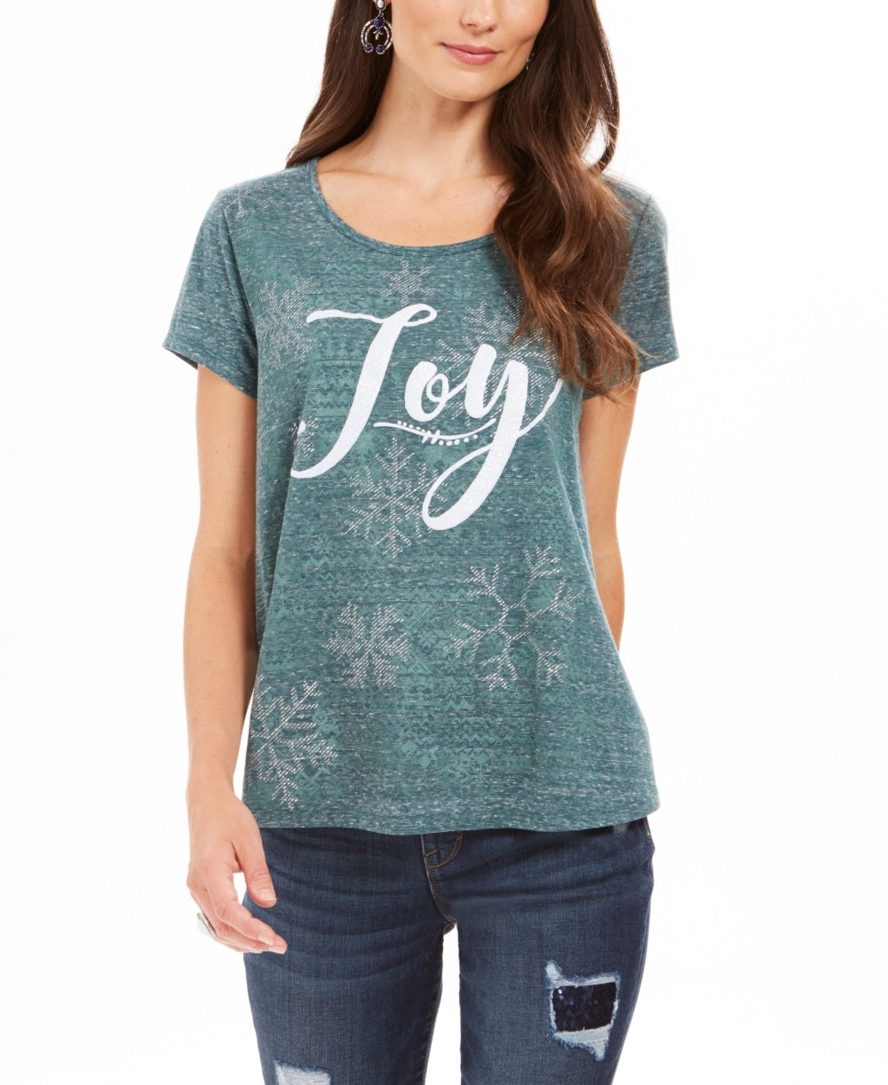 Camiseta feminina com estampa gráfica Joy da Style &amp; Co, verde, tamanho pequeno, extragrande
